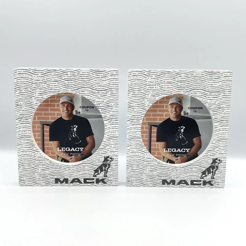 Set of 2 Mack Trucks Legacy Photo Frames White Black Bulldog Logo 6.5